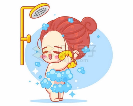 超可爱的卡通小女孩正在洗澡淋浴5711886矢量图片免抠素材免费下载