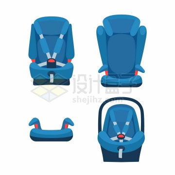 汽车后座上的蓝色儿童座椅的四种状态3838613矢量图片免抠素材