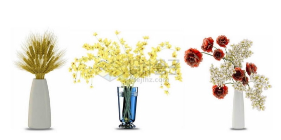 三款花瓶中的鲜花大麦迎春花等装饰8500854图片免抠素材