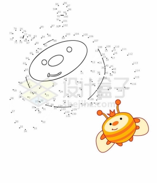 卡通蜜蜂儿童入门绘画连线顺序幼儿游戏4062336矢量图片免抠素材