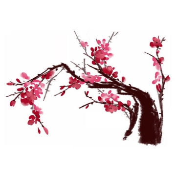 水墨画风格桃花枝上的红色桃花7463233免抠图片素材