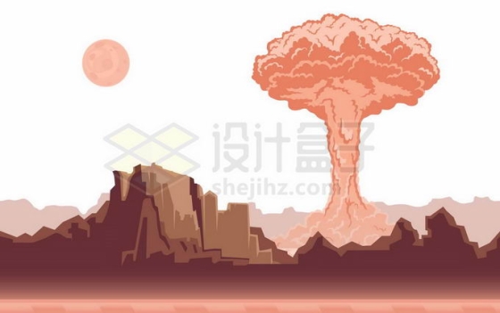 核武器原子弹氢弹爆炸产生的蘑菇云以及近处变成一片废墟的城市世界末日景象8461952矢量图片免抠素材免费下载