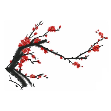 水墨画风格腊梅梅花枝上的红色梅花4189677免抠图片素材