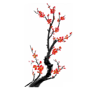 水墨画风格腊梅梅花枝上的红色梅花5867727免抠图片素材