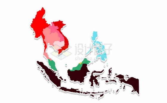 彩色色块东南亚地图带阴影3980580矢量图片免抠素材