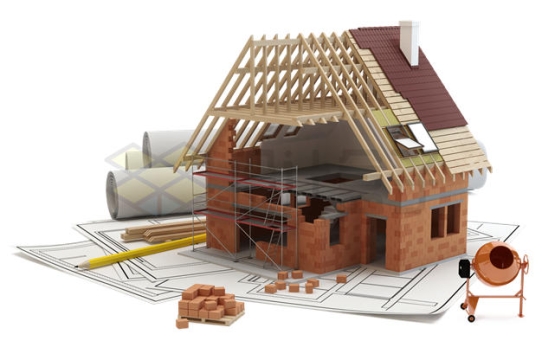 建筑图纸上正在建设的别墅3D模型9499251PSD免抠图片素材