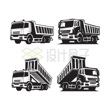 4个不同角度的自卸卡车重型卡车图案3926545矢量图片免抠素材