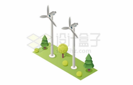 2.5D风格草地上的风力发电机清洁能源9012902矢量图片免抠素材