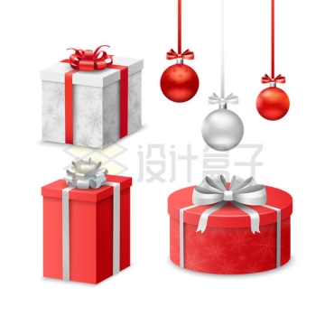 三款红色圣诞节礼物和圣诞球装饰2948683矢量图片免抠素材