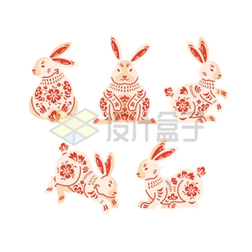 5款兔子图案兔年新年春节插画7539949矢量图片免抠素材
