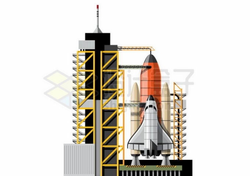 航天发射场中火箭发射塔架上等待发射的航天飞机2362989矢量图片免抠素材