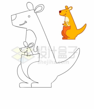 卡通袋鼠填颜色游戏儿童画板涂色游戏7457564矢量图片免抠素材