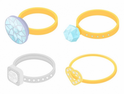 4款简约的钻石结婚金戒指png图片免抠矢量素材