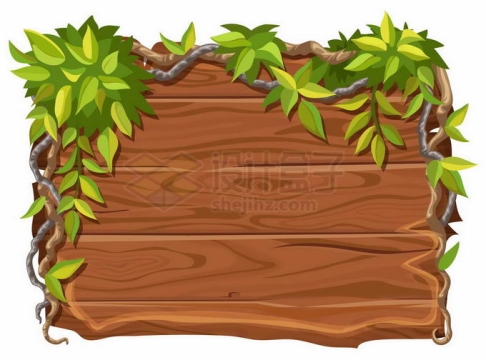 树枝和藤蔓装饰的木制木头木板文本框背景框边框9267426矢量图片免抠素材免费下载