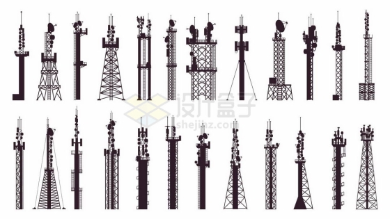 24款黑色的移动信号发射塔铁塔剪影图案9972320矢量图片免抠素材
