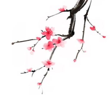 水墨画风格桃花枝上的红色桃花5864384免抠图片素材