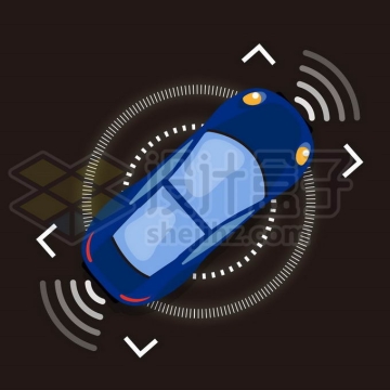 俯视视角未来自动驾驶汽车车载雷达系统9310684矢量图片免抠素材