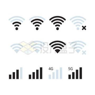 黑白色WiFi和移动信号手机5G信号图标8897214矢量图片免抠素材