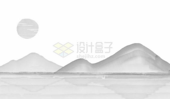 灰色的太阳和远处的高山大山中国水墨画风格插画1673584矢量图片免抠素材免费下载