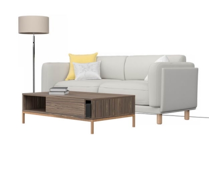 现代简约风格米白色双人沙发布艺沙发和木制茶几7579504免抠图片素材