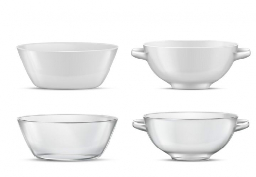 白色的陶瓷汤碗和半透明玻璃汤碗图片餐具图片免抠素材