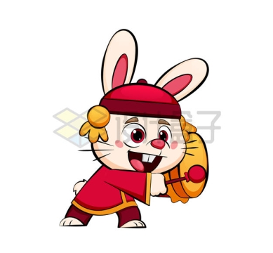 卡通小兔子敲锣兔年新年春节插画2506193矢量图片免抠素材