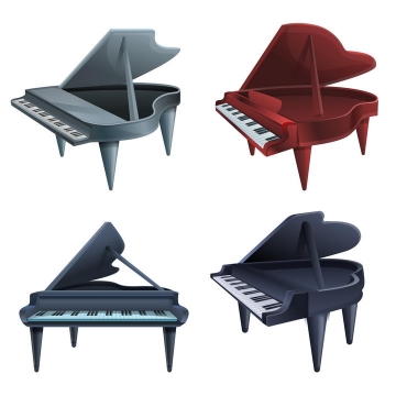 4款不同颜色的卡通钢琴免抠图片素材