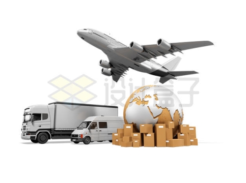 货机卡车面包车和金色地球物流货运工具4972015PSD免抠图片素材
