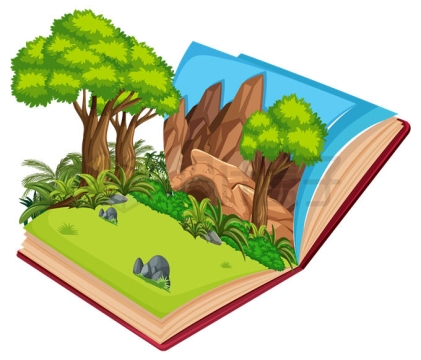 翻开书本上的草地大树和山洞风景图5856282矢量图片免抠素材