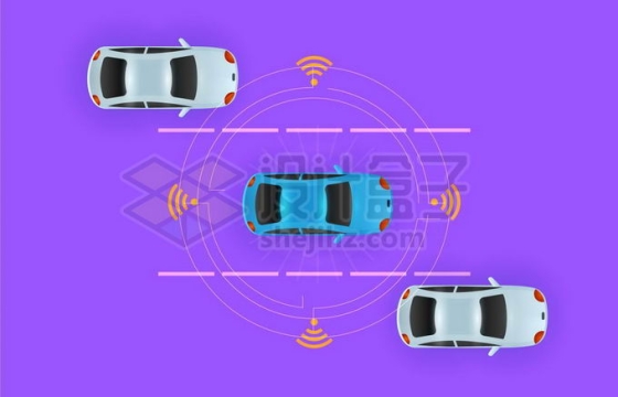 公路上行驶的未来自动驾驶汽车安全辅助系统8038910矢量图片免抠素材