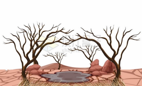 枯树干涸的泥塘和地面干裂干旱旱灾8949369矢量图片免抠素材
