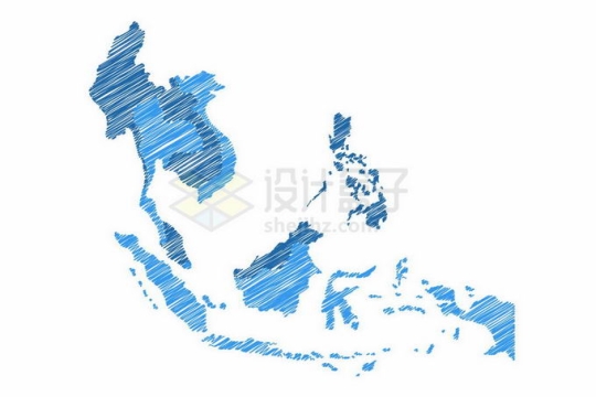 手绘涂鸦风格东南亚地图2985031矢量图片免抠素材