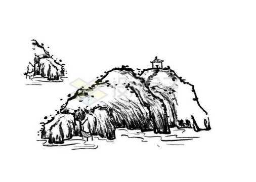 湖心石头小岛上的凉亭毛笔画中国水墨画风格插画2313141矢量图片免抠素材免费下载