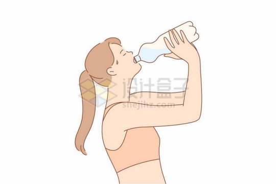 手绘线条健身女孩抱着矿泉水瓶在喝水插画8561549矢量图片免抠素材
