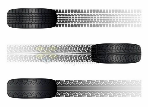 三种花纹的汽车轮胎和轮胎印6162865矢量图片免抠素材