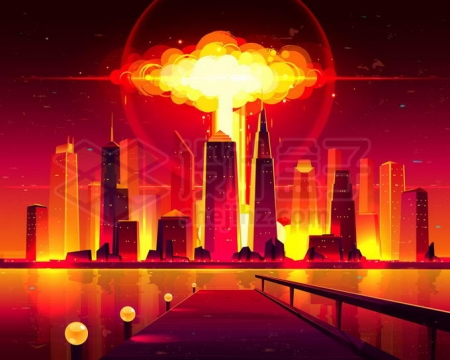 核武器在城市中爆炸将世界照亮漫画插画5647391矢量图片免抠素材免费下载
