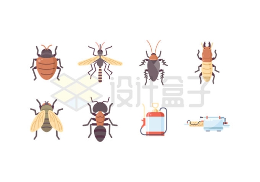 各种卡通昆虫蚊子蟑螂白蚁苍蝇蚂蚁等害虫灭虫插画1639906矢量图片免抠素材