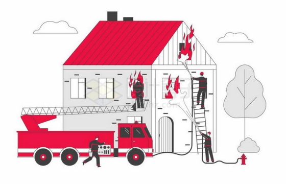 驾驶着消防车正在为房子灭火的消防员宣传插画2507106矢量图片免抠素材免费下载