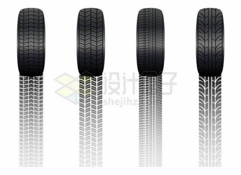 四种花纹的汽车轮胎和轮胎印6269464矢量图片免抠素材