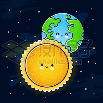 超可爱的卡通地球和卡通太阳手绘儿童插画4783681矢量图片免抠素材