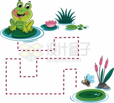 卡通青蛙吃虫子连线游戏儿童益智游戏5945237矢量图片免抠素材