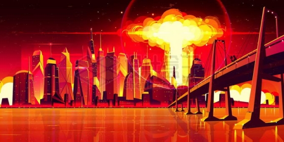 核武器在河对岸的城市中爆炸将世界照亮漫画插画7327629矢量图片免抠素材免费下载
