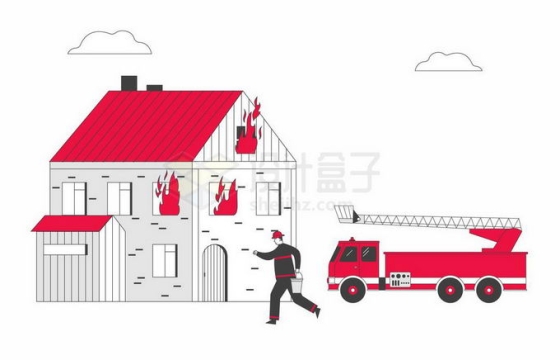 开着消防车正在为房子灭火的消防员宣传插画8100690矢量图片免抠素材免费下载