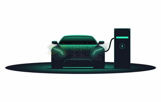 绿黑色电动汽车正在充电桩上充电8600793矢量图片免抠素材