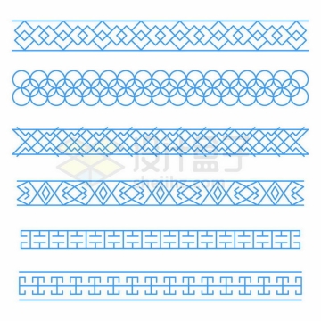 6款蓝色回字纹复杂花纹图案边框装饰6093272矢量图片免抠素材