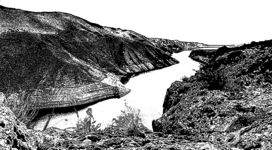 山谷峡谷中的河流黑白插画3447337png免抠图片素材