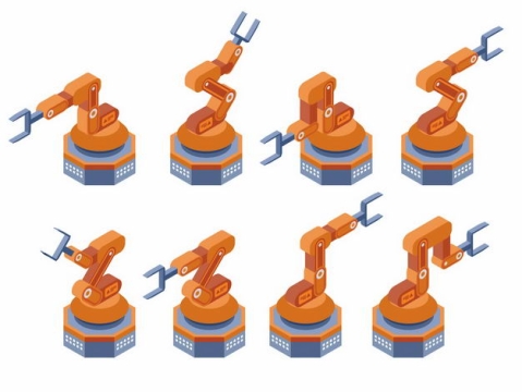 8款橙色的工业机器人机械手臂流水线机器人4040403矢量图片免抠素材