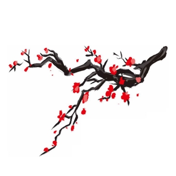 水墨画风格腊梅梅花枝上的红色梅花5965054免抠图片素材
