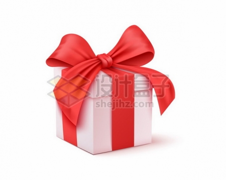 红色丝带蝴蝶结包扎的白色礼物盒929660png矢量图片素材