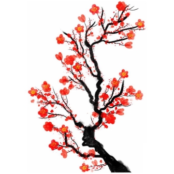 水墨画风格桃花枝上的红色桃花2459085免抠图片素材